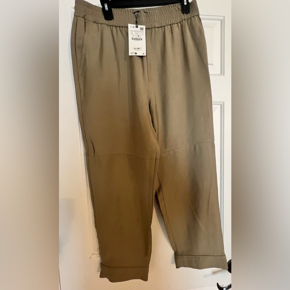 Zara Relaxed Fit Adjustable Hem Pants High Waist Elastic Slip on - Picture 5 of 9